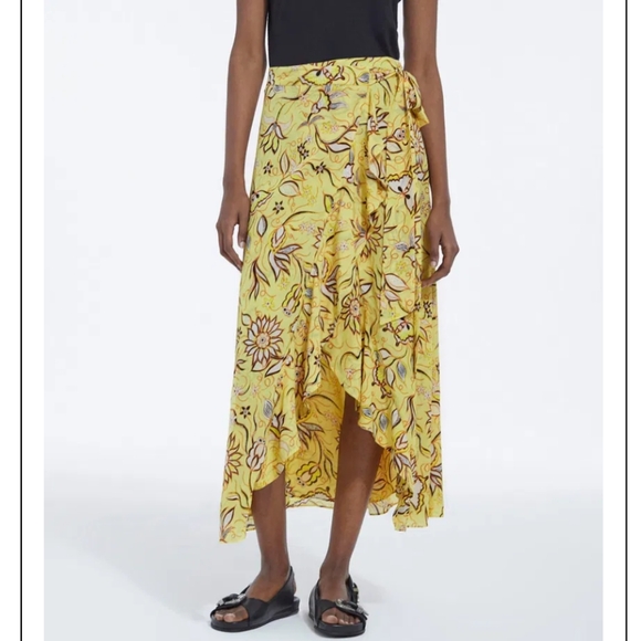 The Kooples Wrap Midi Skirt Yellow 3 Medium Large - Picture 2 of 15